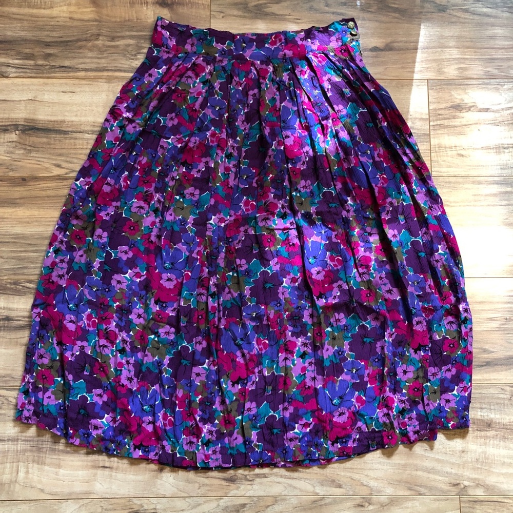 Vintage Purple Magenta Floral Flowy Midi Skirt